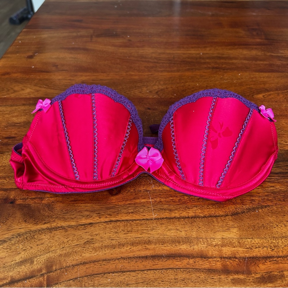 Victoria's Secret Sexy Little Things red purple bra bow size 34B.